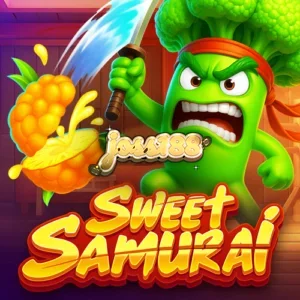 Tampilan antarmuka slot Sweet Samurai dengan simbol buah dan latar dojo